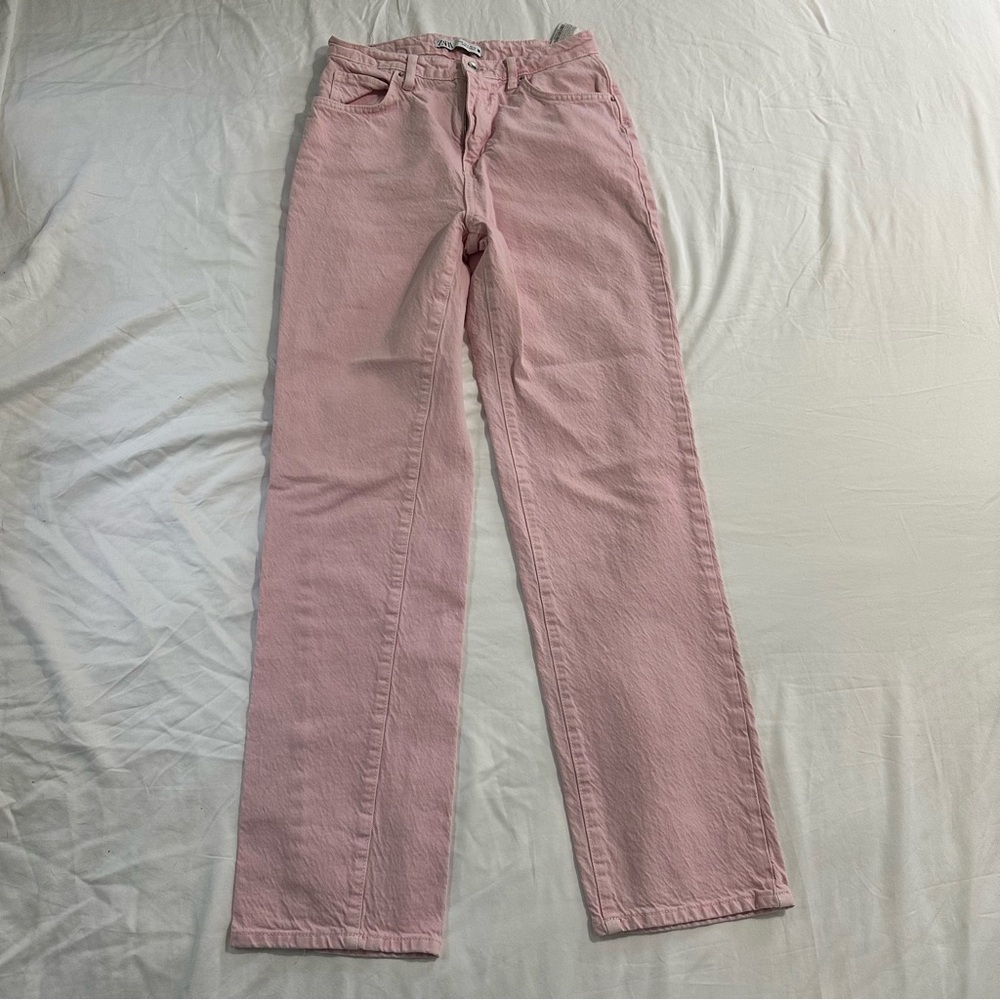 Zara Light Pink High Rise Rigid Straight Leg Jeans Fashion Forward